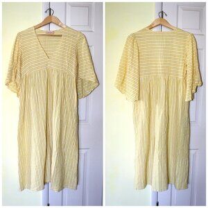 Traffic People Striped Yellow Cozy Midi dress Size M shapeless grandma core